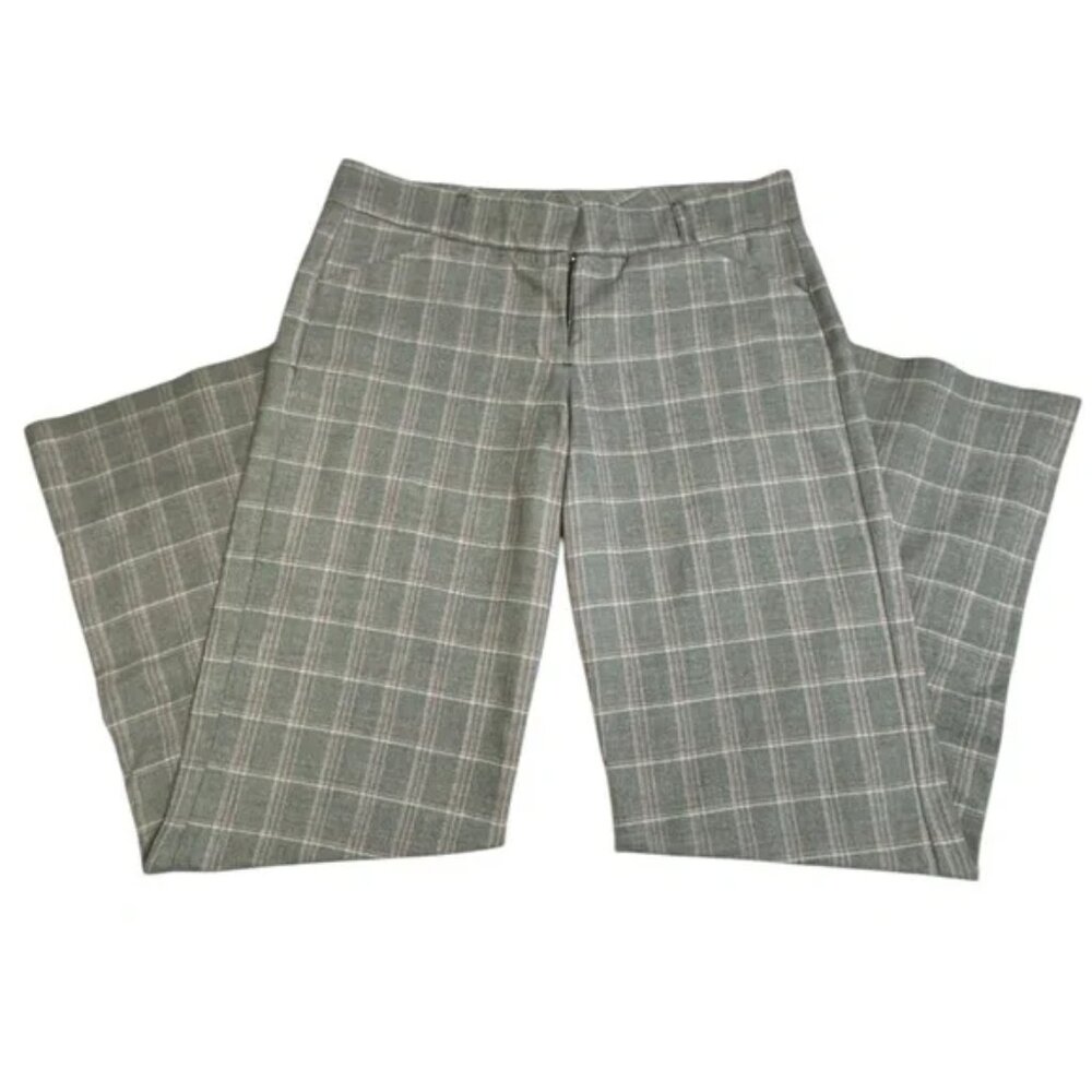 Wide Leg Plaid Pants - Grey and Pink